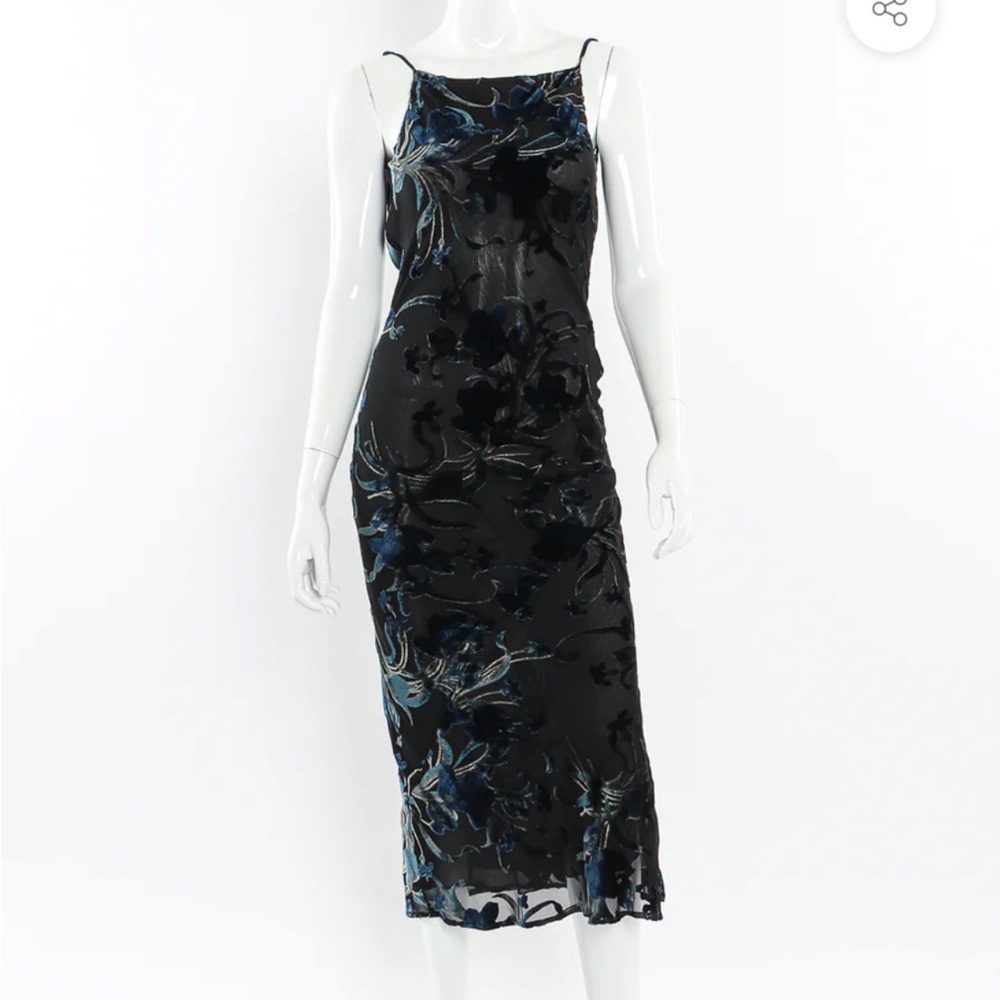 RICHARD‎ TYLER Size 0-2 FLORAL VELVET Deep V Back BURNOUT SLIP DRESS NEW